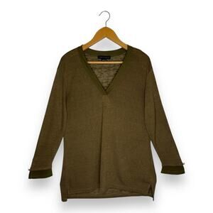 Sanctuary Women's V-Neck Sweater Size L Olive Green Tunic Top 3/4 Sleeve